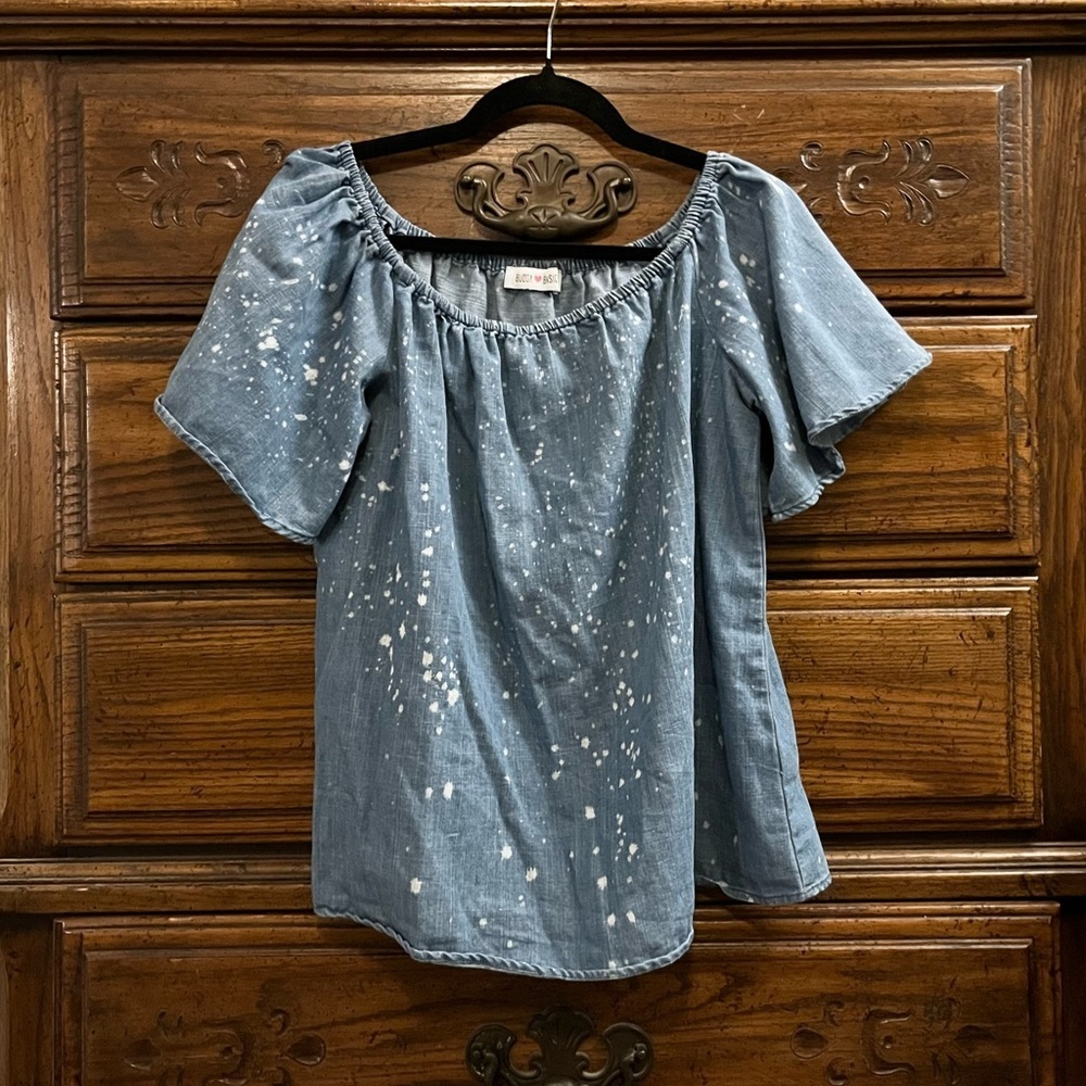 Buddy Basics Denim Blue Off-Shoulder Blouse